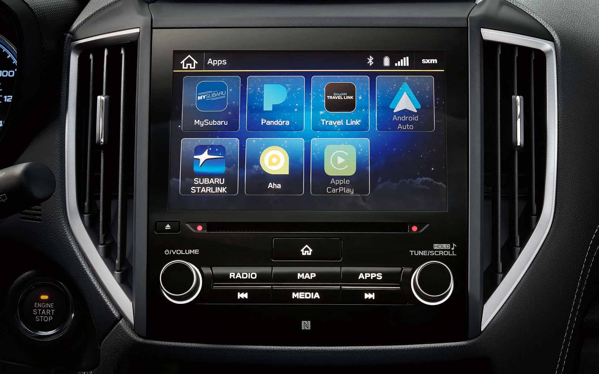 A close-up of the SUBARU STARLINK Multimedia touchscreen on the 2022 Forester. | Neil Huffman Subaru in Louisville KY