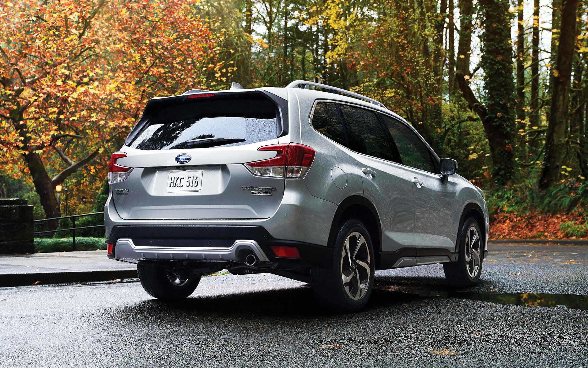The rear of the 2022 Forester on a neighborhood street. | Neil Huffman Subaru in Louisville KY
