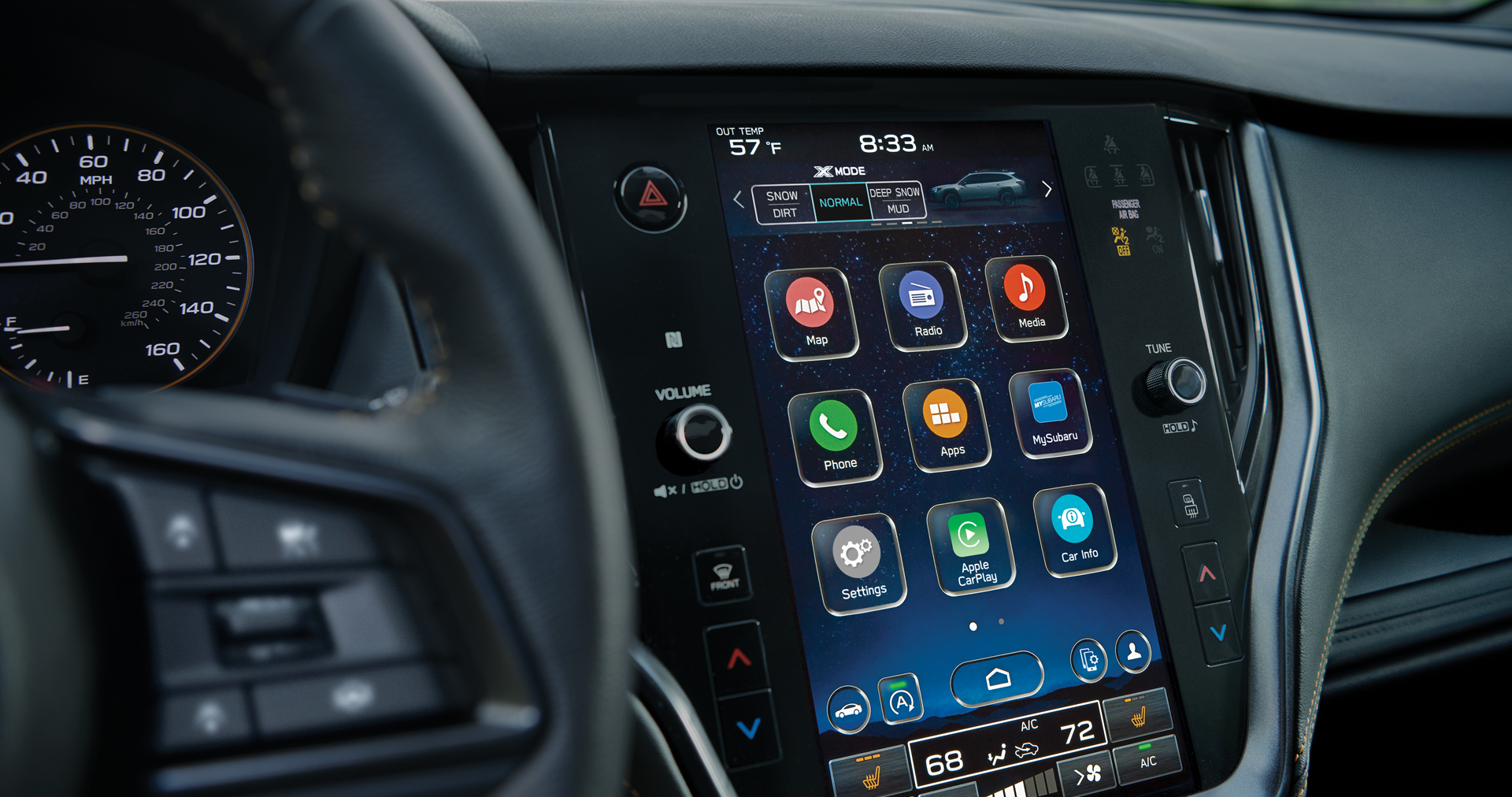 A close-up of the 11.6-inch touchscreen for the STARLINK Multimedia system on the 2023 Outback Wilderness. | Neil Huffman Subaru in Louisville KY